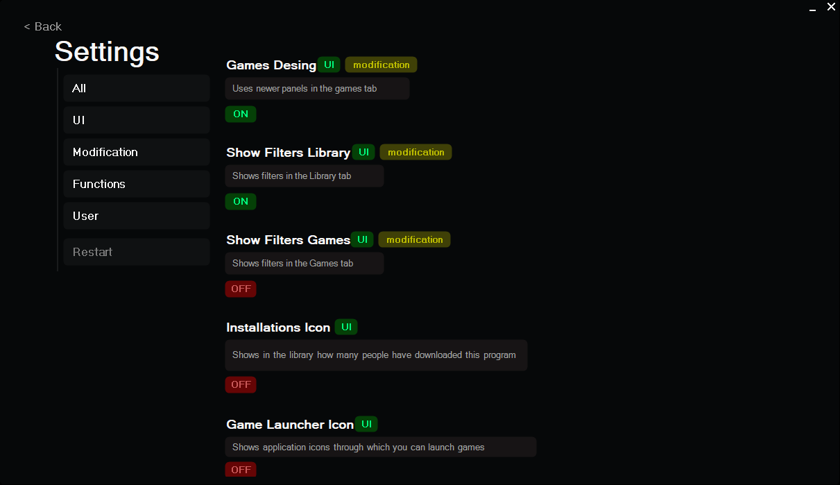Granular settings
